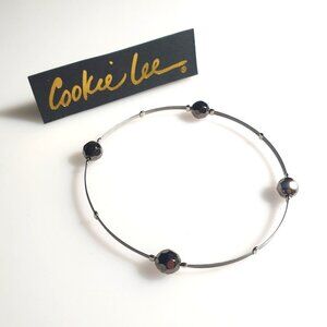 Cookie Lee Bracelet Black Beads Silver Tone Stackable Wire Minimalist Jewelry